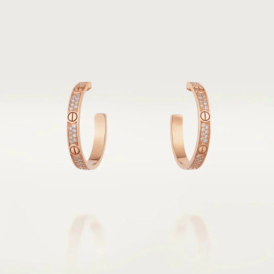 [⭐Maelin]LOVE DIAMOND PINK GOLD HOOP EARRINGS