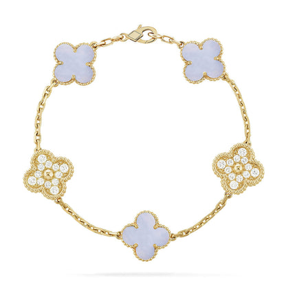 [⭐Maelin] CLOVER 5 MOTIF PURPLE CHALCEDONY BRACELET COLLECTION