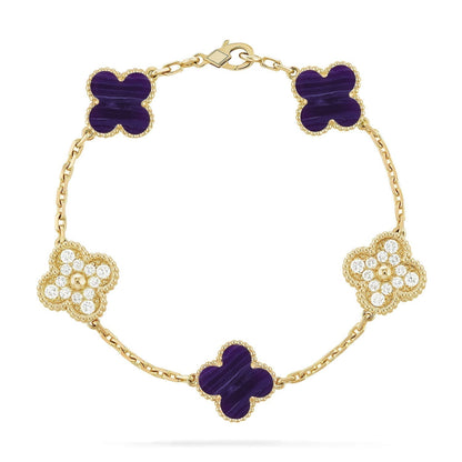 [⭐Maelin]CLOVER 5 MOTIF PURPLE STRIPES BRACELET COLLECTION