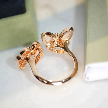 [⭐Maelin]TWIN BUTTERFLY DIAMOND MOP RING