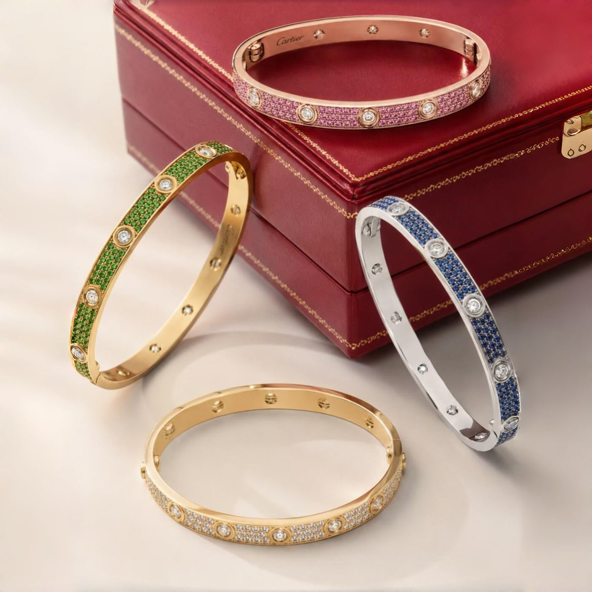 [⭐Maelin]2026 PAVE GEMSTONE LOVE BRACELET 6.1MM 10 DIAMONDS