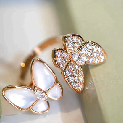 [⭐Maelin]TWIN BUTTERFLY DIAMOND MOP RING