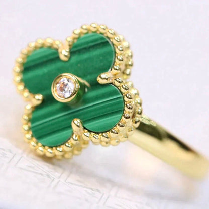 [⭐Maelin]CLOVER MALACHITE RING GOLD DIAMOND