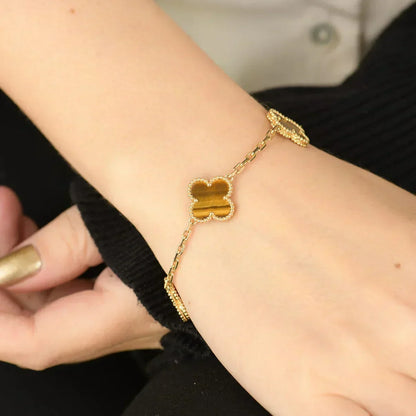 [⭐Maelin] CLOVER 5 MOTIFS TIGER EYE BRACELET COLLECTION