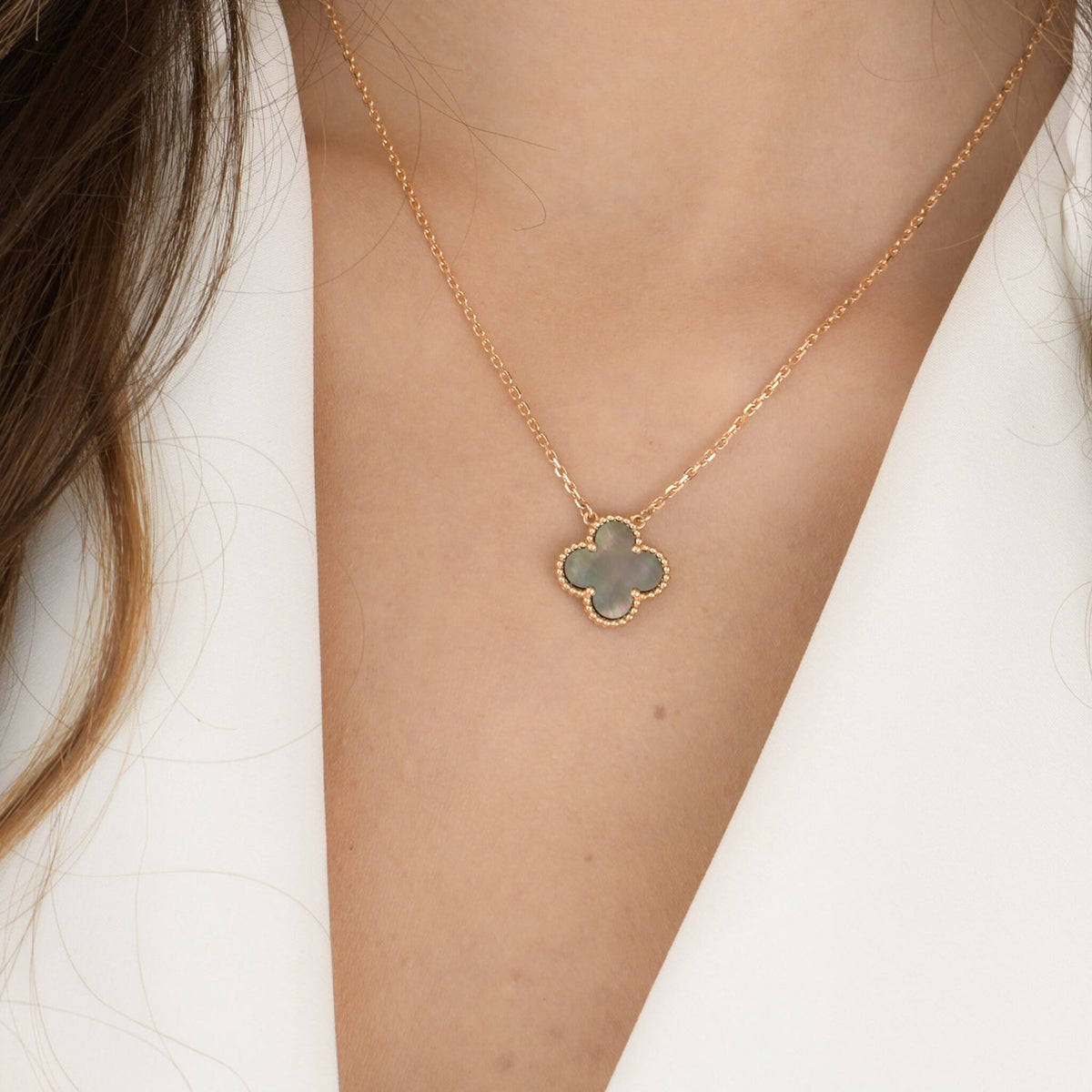 [⭐Maelin]CLOVER 15MM  GRAY MOTHER OF PEARL NECKLACE
