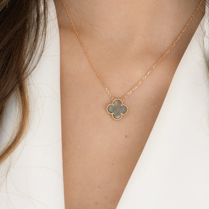[⭐Maelin]CLOVER 15MM  GRAY MOTHER OF PEARL NECKLACE