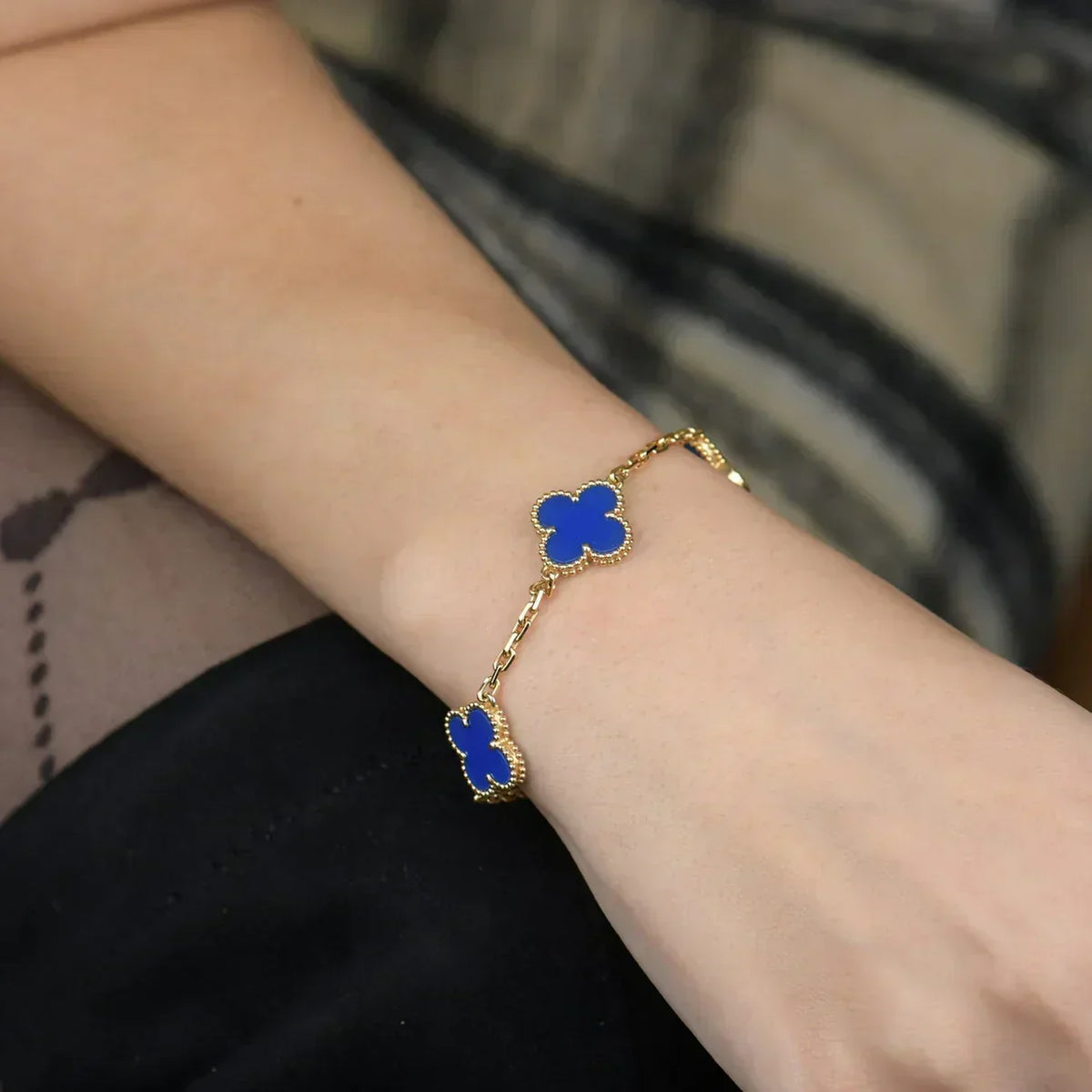 [⭐Maelin] CLOVER 5 MOTIF BLUE AGATE BRACELET COLLECTION
