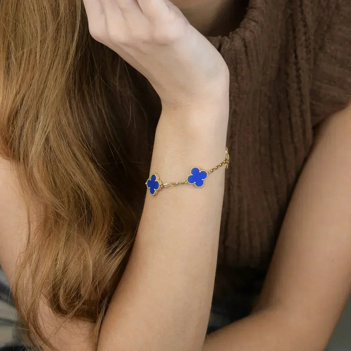 [⭐Maelin] CLOVER 5 MOTIF BLUE AGATE BRACELET COLLECTION