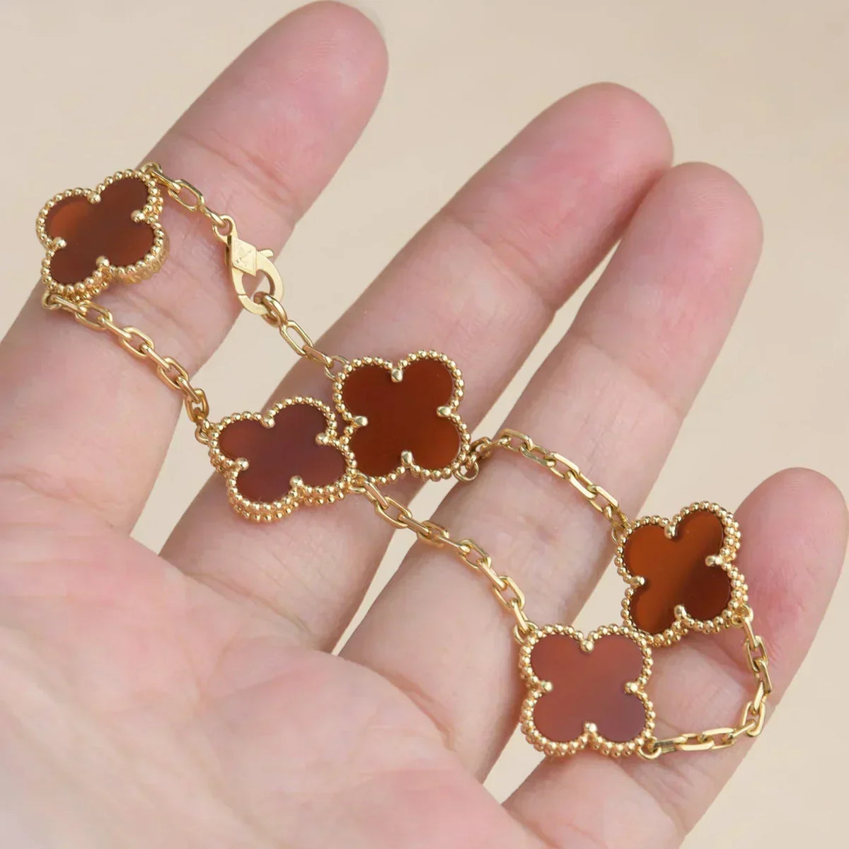 [⭐Maelin] CLOVER 5 MOTIF RED CORNELIAN BRACELET COLLECTION