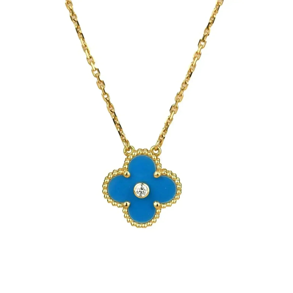 [⭐Maelin]CLOVER 15MM DIAMOND AND BLUE AGATE NECKLACE