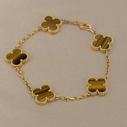 [⭐Maelin] CLOVER 5 MOTIFS TIGER EYE BRACELET COLLECTION