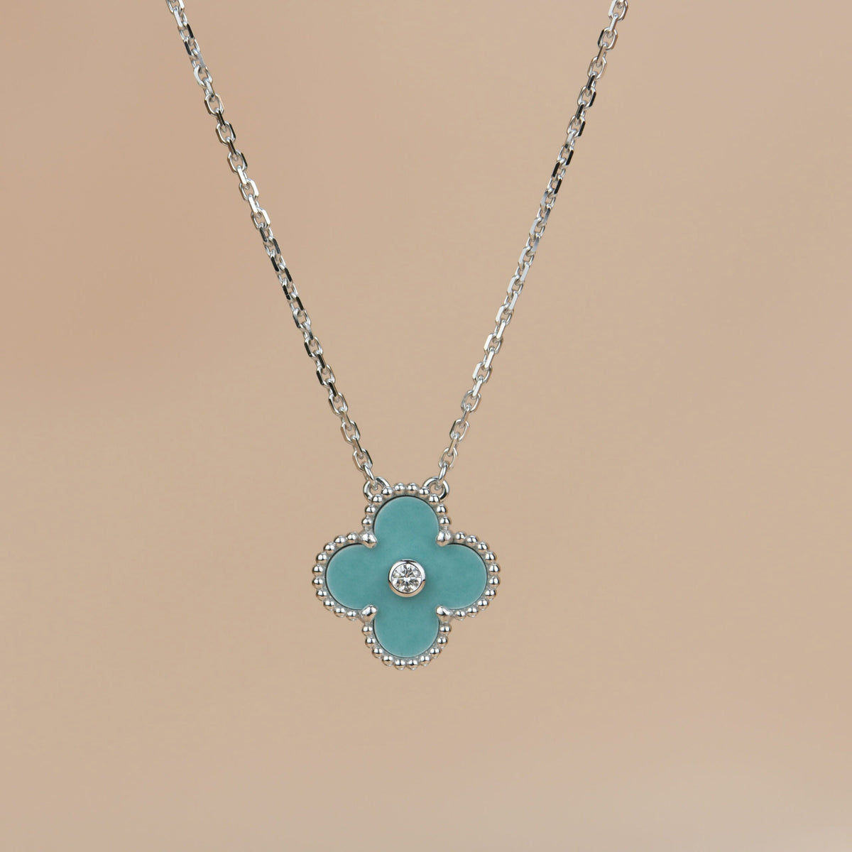 [⭐Maelin]CLOVER 15MM DIAMOND SVRES PORCELAIN  NECKLACE SILVER