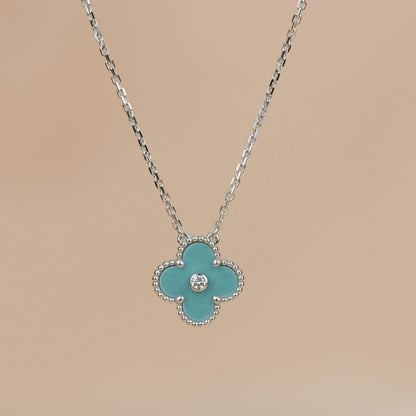 [⭐Maelin]CLOVER 15MM DIAMOND SVRES PORCELAIN  NECKLACE SILVER
