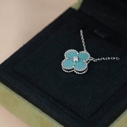 [⭐Maelin]CLOVER 15MM DIAMOND SVRES PORCELAIN  NECKLACE SILVER