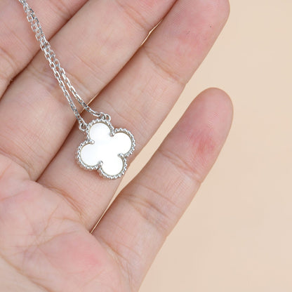 [⭐Maelin]CLOVER  15MM WHITE MOTHER-OF-PEARL SILVER