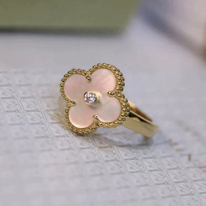 [⭐Maelin]CLOVER PINK MOP RING GOLD DIAMOND