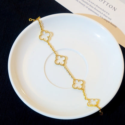 [⭐Maelin]CLOVER 5 MOTIF ROCK CRYSTAL BRACELET