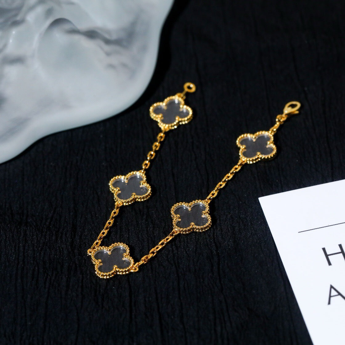 [⭐Maelin]CLOVER 5 MOTIF ROCK CRYSTAL BRACELET