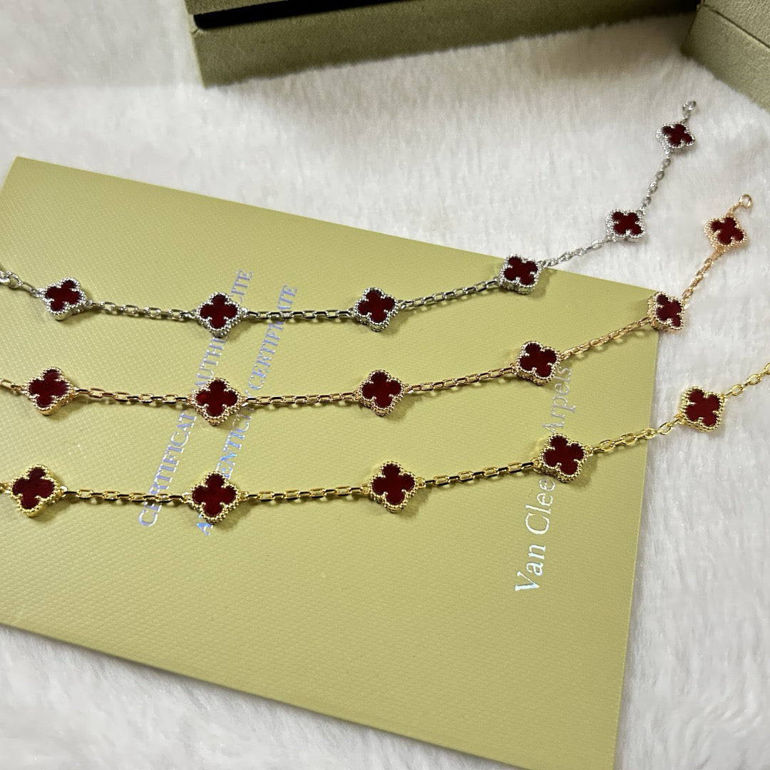 [⭐Maelin]CLOVER 6 MOTIF RED AGATE BRACELET