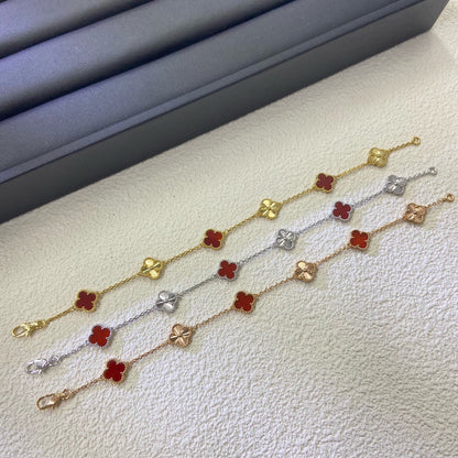 [⭐Maelin]CLOVER 6 MOTIF RED AGATE LASER BRACELET