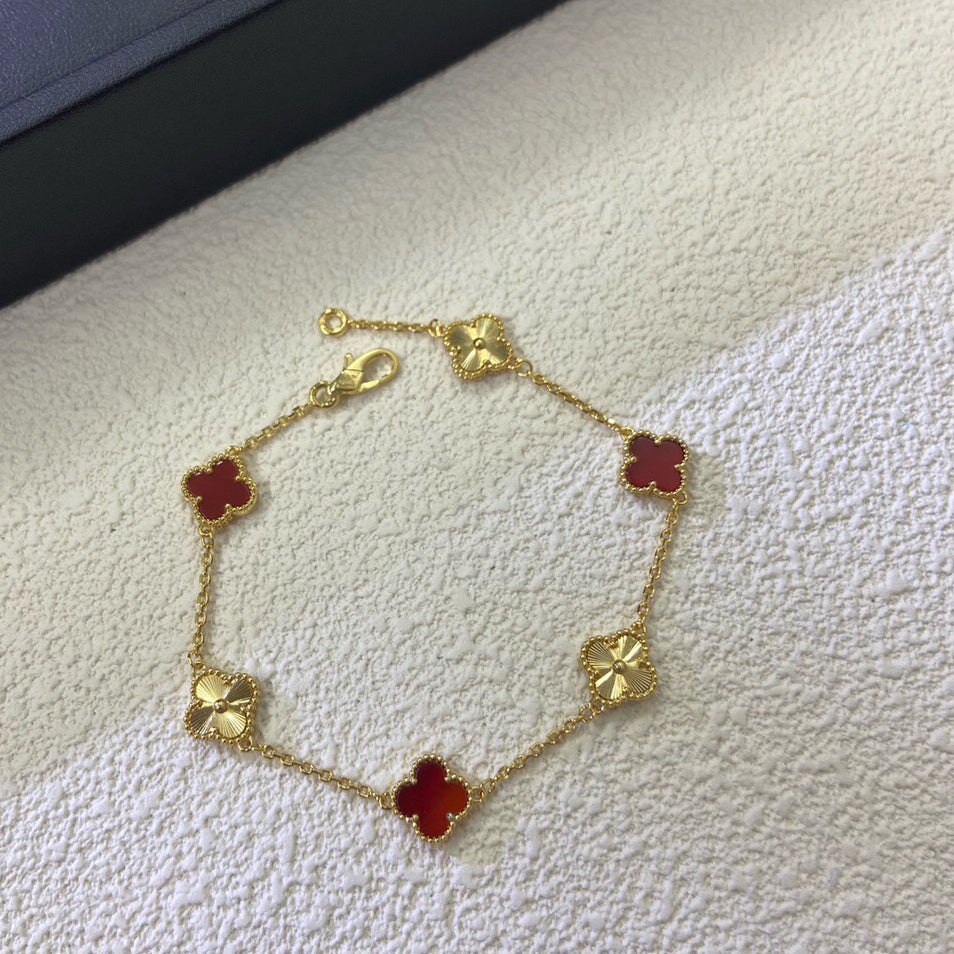 [⭐Maelin]CLOVER 6 MOTIF RED AGATE LASER BRACELET