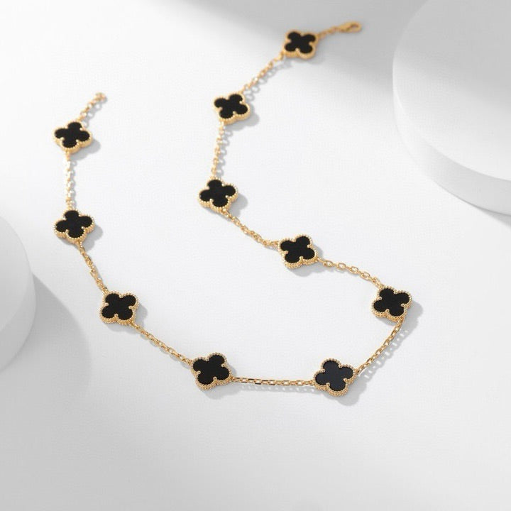 [⭐Maelin]CLOVER 10 MOTIFS ONYX NECKLACE