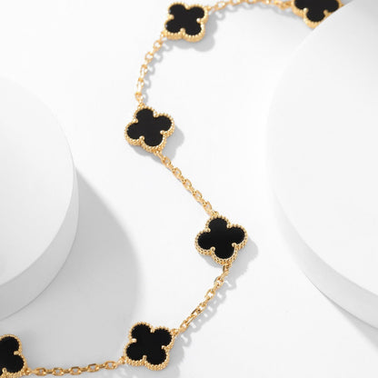 [⭐Maelin]CLOVER 10 MOTIFS ONYX NECKLACE
