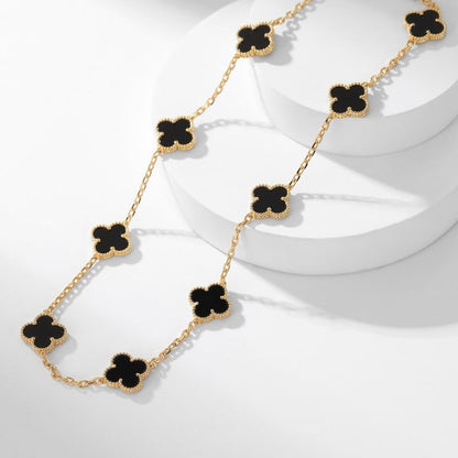 [⭐Maelin]CLOVER 10 MOTIFS ONYX NECKLACE