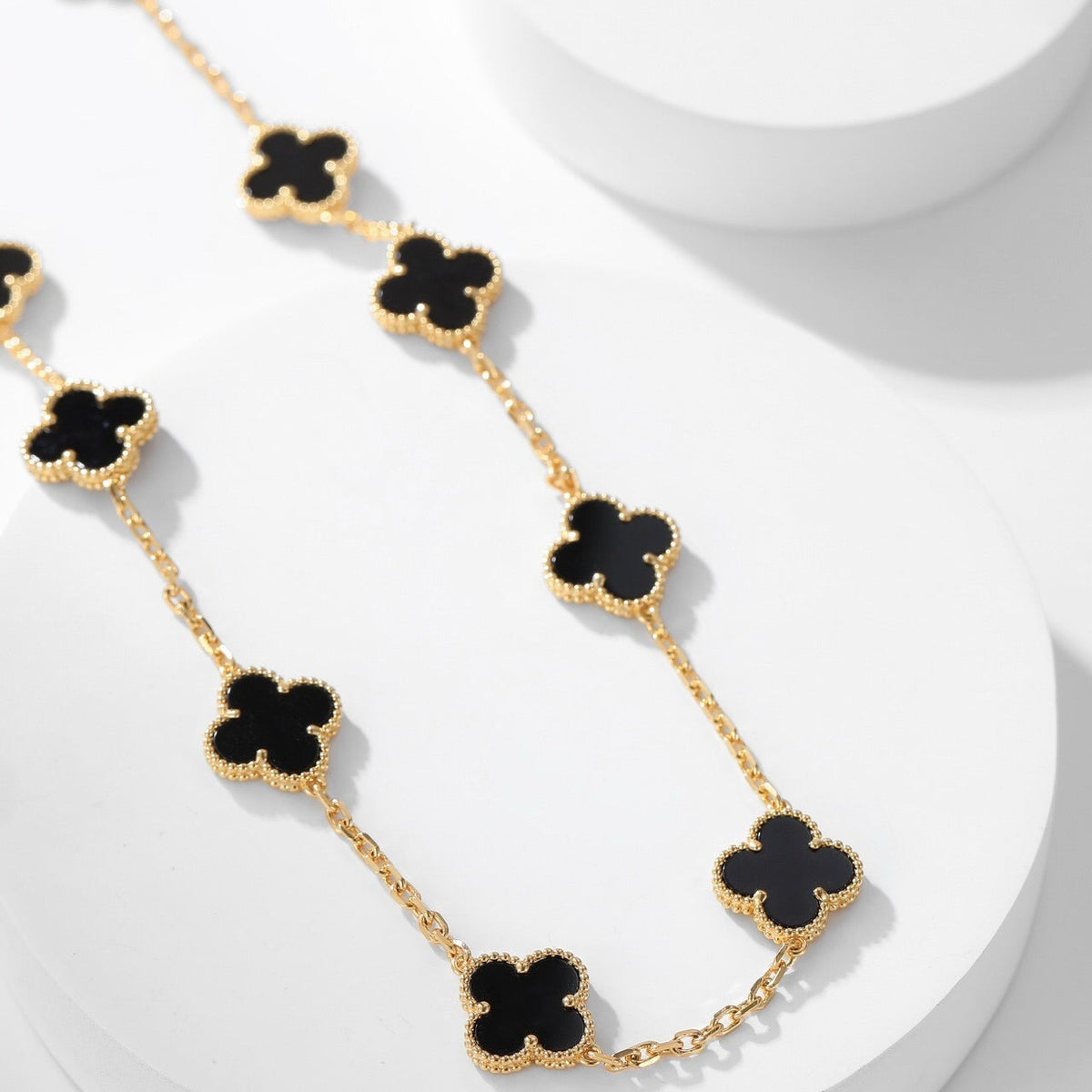 [⭐Maelin]CLOVER 10 MOTIFS ONYX NECKLACE