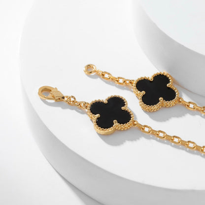 [⭐Maelin]CLOVER 10 MOTIFS ONYX NECKLACE