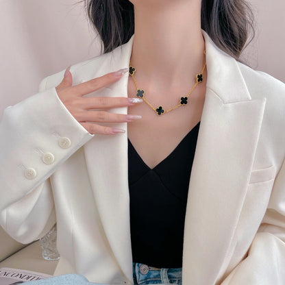 [⭐Maelin]CLOVER 10 MOTIFS ONYX NECKLACE
