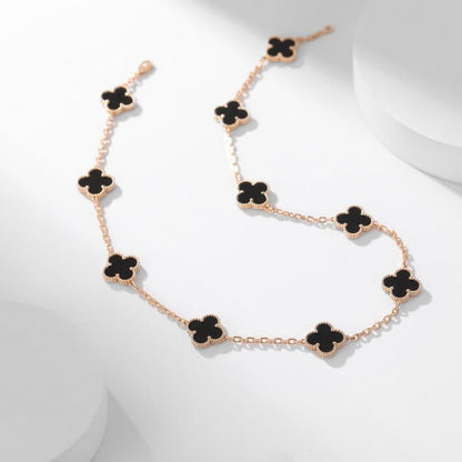 [⭐Maelin]CLOVER 10 MOTIFS ONYX NECKLACE