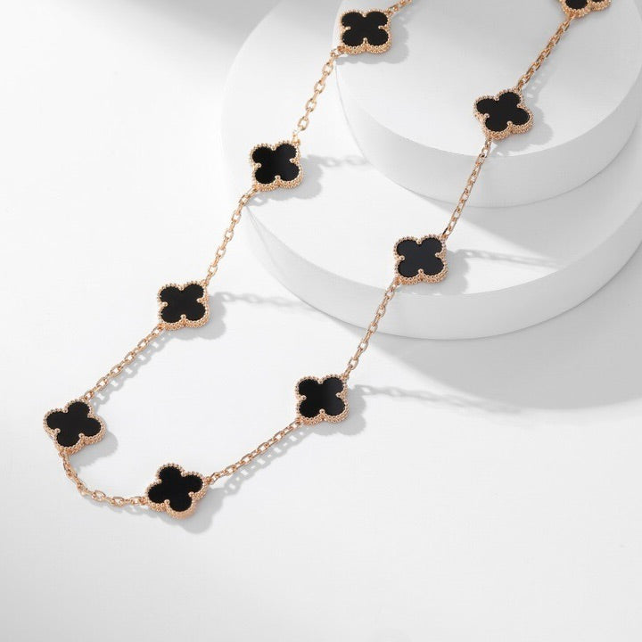 [⭐Maelin]CLOVER 10 MOTIFS ONYX NECKLACE