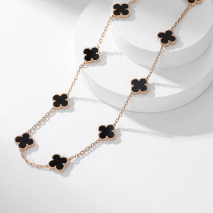 [⭐Maelin]CLOVER 10 MOTIFS ONYX NECKLACE