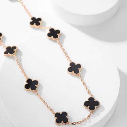 [⭐Maelin]CLOVER 10 MOTIFS ONYX NECKLACE