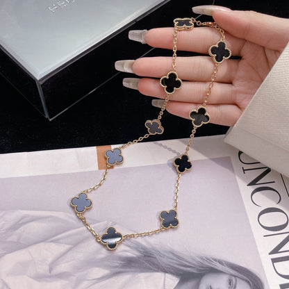 [⭐Maelin]CLOVER 10 MOTIFS ONYX NECKLACE