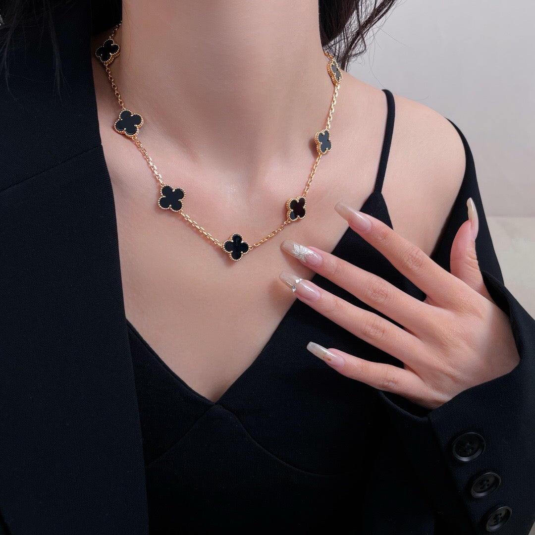 [⭐Maelin]CLOVER 10 MOTIFS ONYX NECKLACE