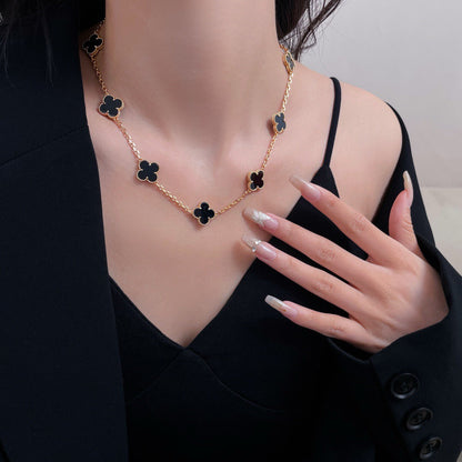 [⭐Maelin]CLOVER 10 MOTIFS ONYX NECKLACE