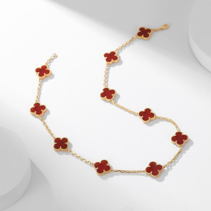 [⭐Maelin]CLOVER 10 MOTIFS CARNELIAN NECKLACE