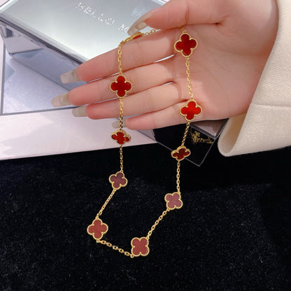 [⭐Maelin]CLOVER 10 MOTIFS CARNELIAN NECKLACE