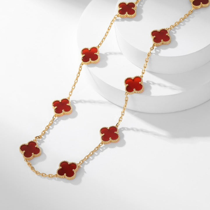 [⭐Maelin]CLOVER 10 MOTIFS CARNELIAN NECKLACE