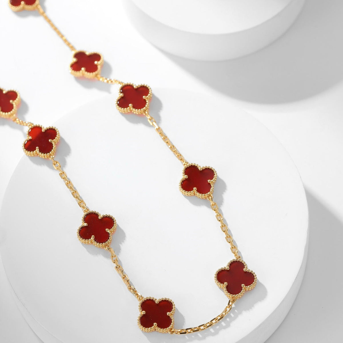 [⭐Maelin]CLOVER 10 MOTIFS CARNELIAN NECKLACE