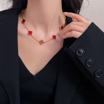 [⭐Maelin]CLOVER 10 MOTIFS CARNELIAN NECKLACE