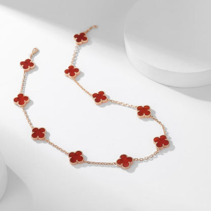 [⭐Maelin]CLOVER 10 MOTIFS CARNELIAN NECKLACE