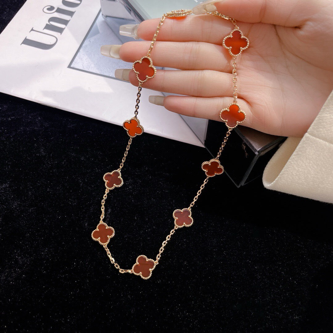 [⭐Maelin]CLOVER 10 MOTIFS CARNELIAN NECKLACE
