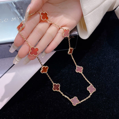 [⭐Maelin]CLOVER 10 MOTIFS CARNELIAN NECKLACE