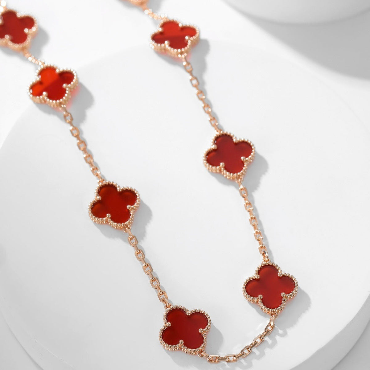 [⭐Maelin]CLOVER 10 MOTIFS CARNELIAN NECKLACE