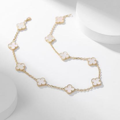 [⭐Maelin]CLOVER 10 MOTIFS WHITE MOTHER OF PEARL NECKLACE