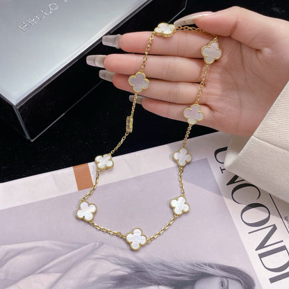 [⭐Maelin]CLOVER 10 MOTIFS WHITE MOTHER OF PEARL NECKLACE