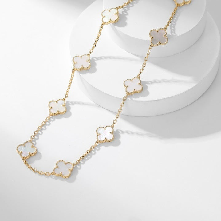 [⭐Maelin]CLOVER 10 MOTIFS WHITE MOTHER OF PEARL NECKLACE